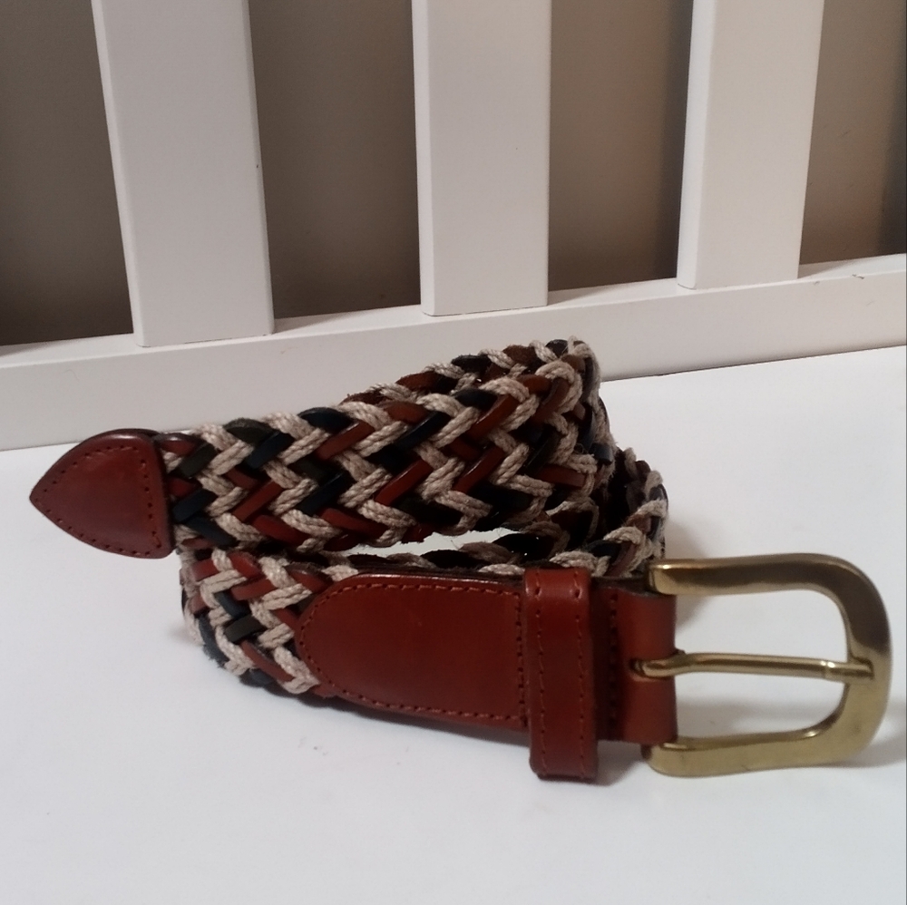 Fossil Braided Leather Belt with Gold Buckle BT8233 Unisex Large Like New